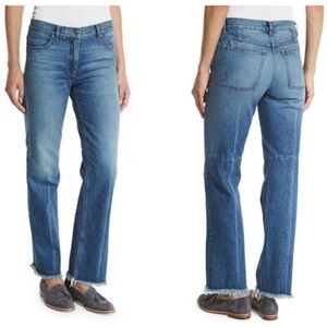 Theory Osella Carlisle Medium Wash High Rise Frayed Hem Straight Leg Jeans 27”